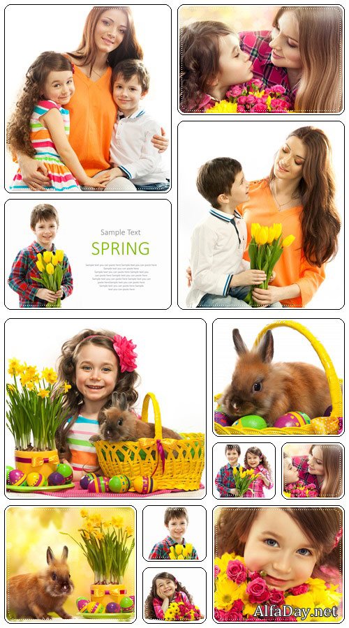 Happy family at spring holidays - stock photo