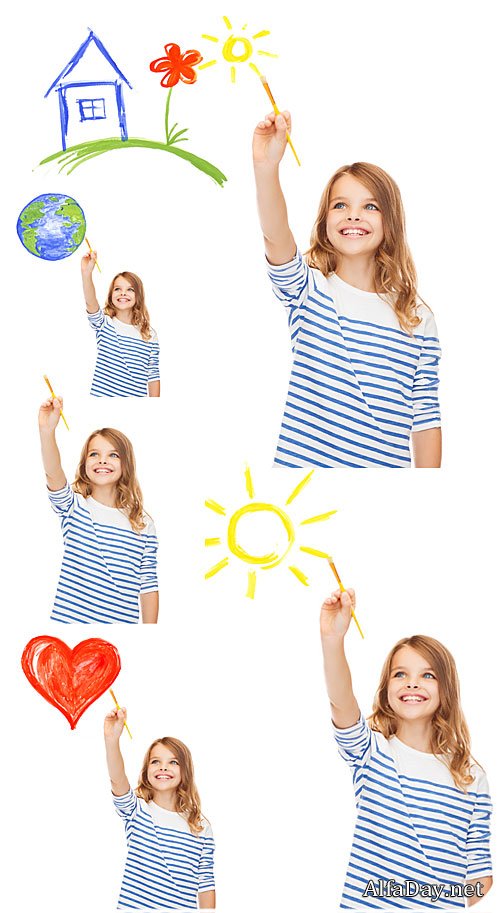 ������� ������ �������� / Girl draws paints - Stock photo