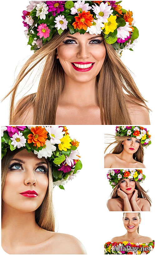 �������� ������� � ����� �� ������ / Beautiful girl in a wreath of flowers - Stock Photo