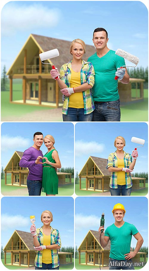 ������ ����, ������� � ������� / Home repair, man and woman - Stock Photo