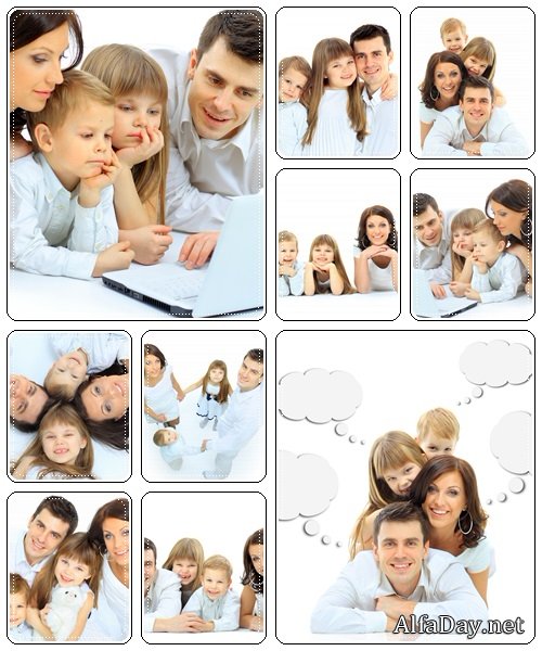 Beautiful happy family, isolated over a white background - stock photo