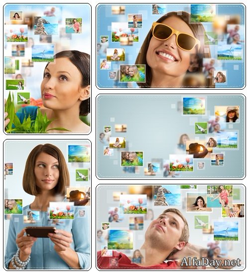 Happy  people sharing travel vacation photo - stock photo