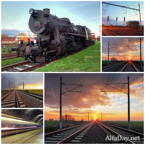 Road and train - stock photo