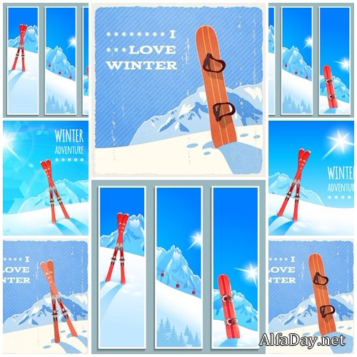 Vector backgrounds  with winter and ski