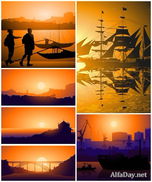 Tourists against Boats on Douro river  - vector stock