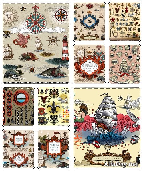 Marine vintage elements in vector  - vector stock