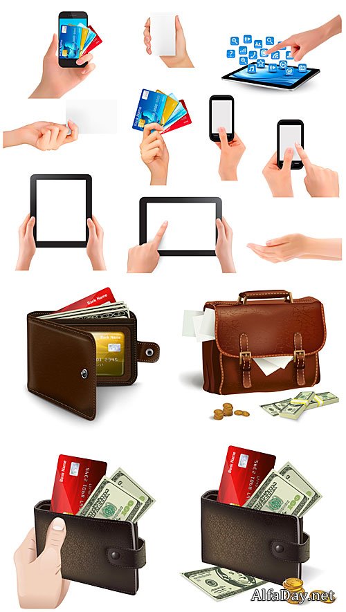 ������ � ���������� ��������, ������ ������ / Money, bank cards, business vector