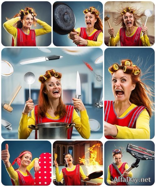 Crazy housewife  - stock photo