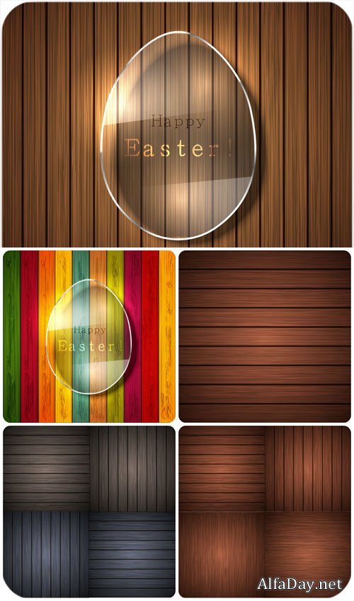 ���������� ���� � ����������� ����������, ������ / Wooden background with Easter elements, vector
