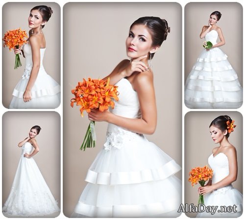 Beautiful bride with orange flowers - stock photo
