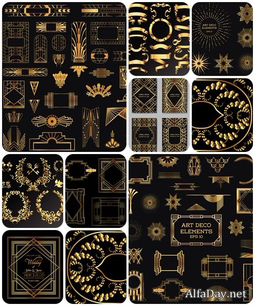Gold Vintage frames and design elements - vector stock