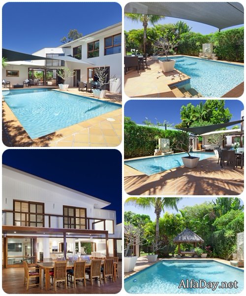 Backyard with swimming pool - Stock Photo