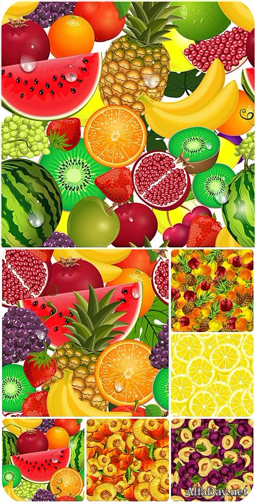 ��������� ���� � �������� � ������� / Vector backgrounds with fruits and berries