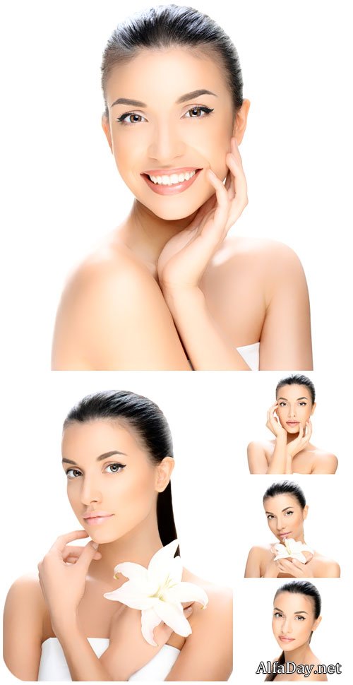 ������� � ����� ������ / Girl with white lily - Stock photo