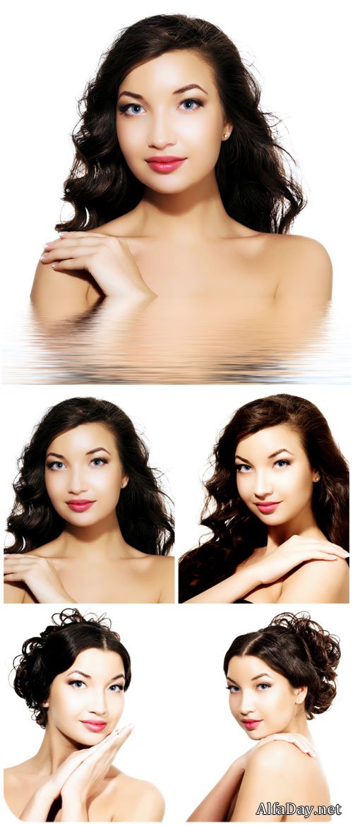 �������� ������� � ������� ���������� / Beautiful girl with different hairstyles - Stock photo