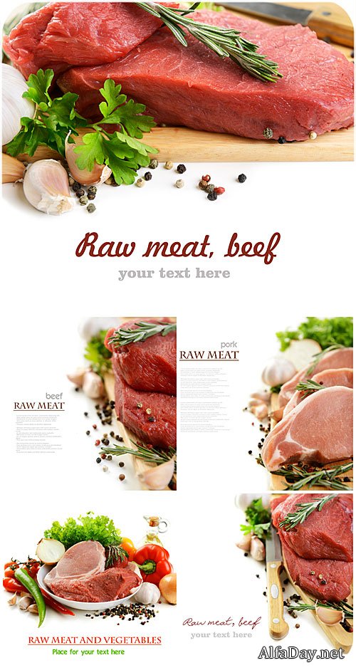 ������ ���� � ������� � �������� / Fresh meat with herbs and spices - Stock Photo