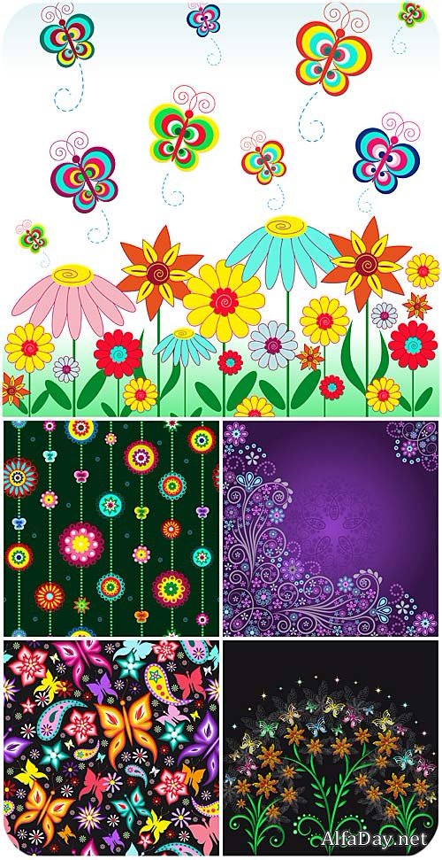 �����, �������, ��������� ���� / Flowers, butterflies, vector backgrounds
