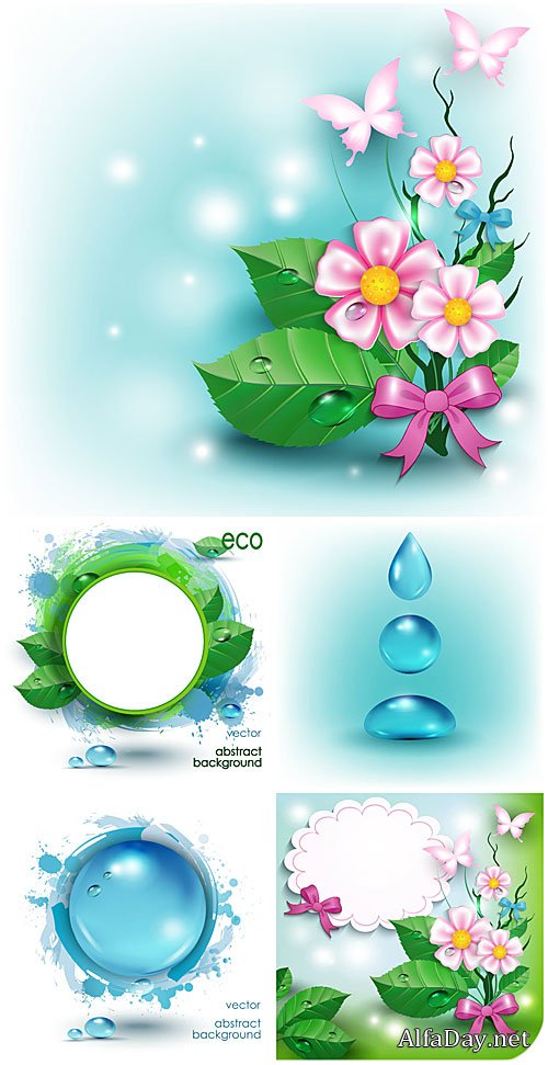 ��� ���� � ������� � ���������, ������ / Eco background with flowers and butterflies, vector