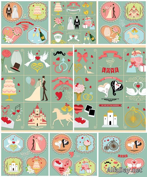 Wedding invitation retro design elements and icons - vector stock