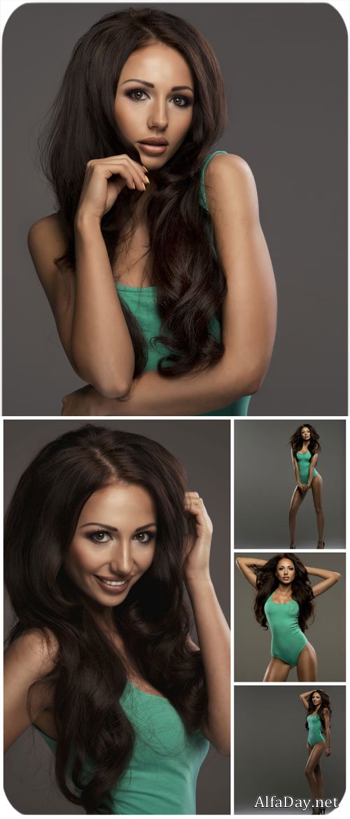 ������� � �������� ������� �������� / Slender girl with long dark hair - Stock Photo