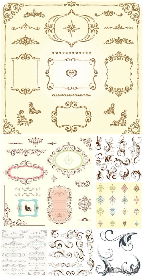 ������������ ��������, ��������� ����� � ������� / Design elements, vintage frame vector