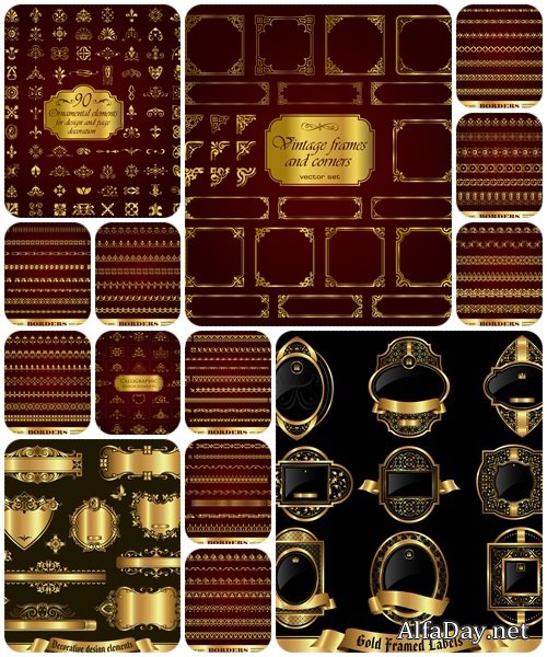 Borders with corner elements in gold - vector stock