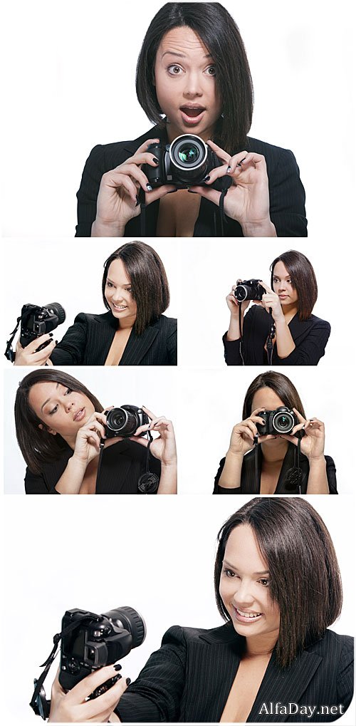 ������� � ������������� / Girl with camera - Stock Photo