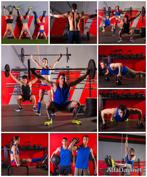 Teenagers in the gym - Stock Photo
