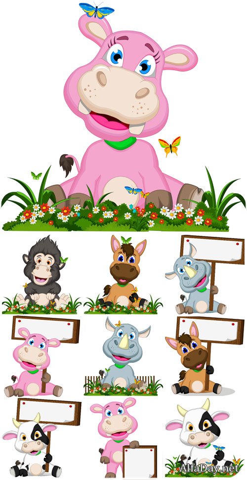 �������� � ����������, �������, ������� � ������� / Animals, horse, rhino vector