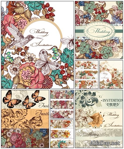 Collection of vector wedding cards in vintage style - vector stock