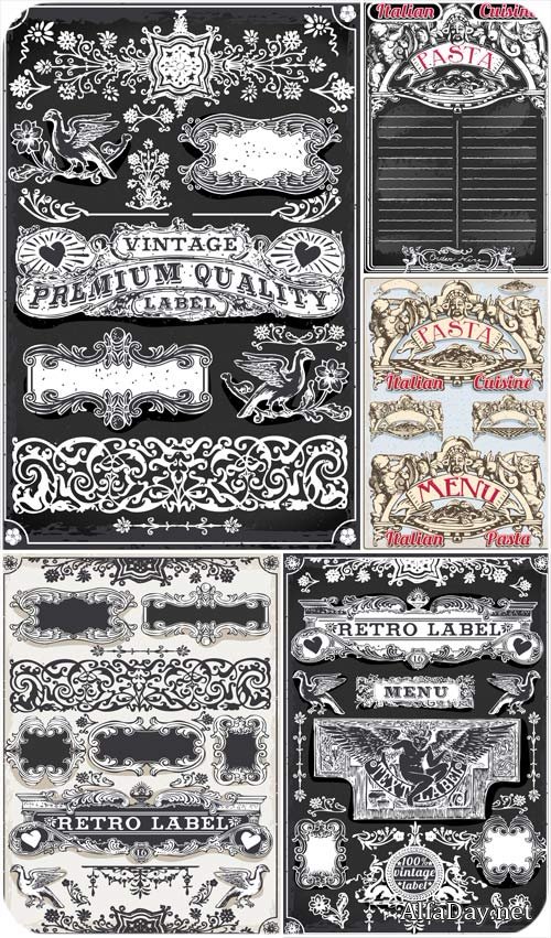 ��������� �������� � �������, ��������� / Vintage labels vector, ornaments