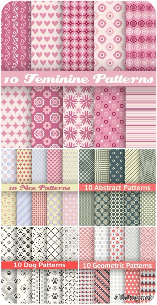 ��������� ��������� �������� � ������� � ��������������� �������� / Vector texture with flowers, geometric shapes and patterns