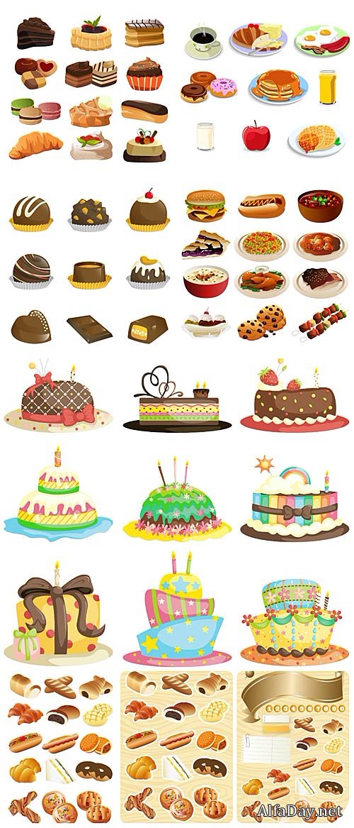 ��� � �������, �������, ������� / Vector food, pastries, cakes
