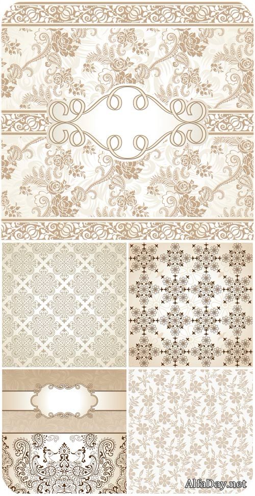 ���� � �������, ��������� ��������� � ������� / Backgrounds with patterns, floral ornaments vector