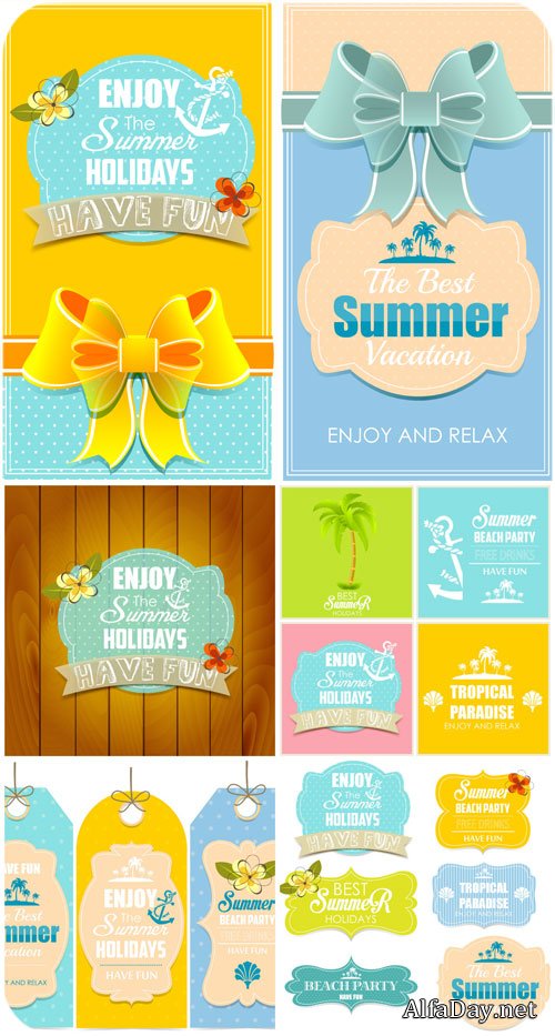 ������ �������� � ���� � ������� / Summer labels and backgrounds vector