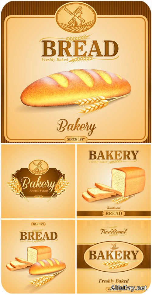 ����, ��������� ���� � �������������� ��������� / Bread vector backgrounds bakery