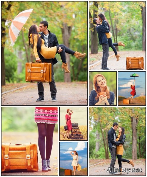 Couple with suitcase - Stock Photo