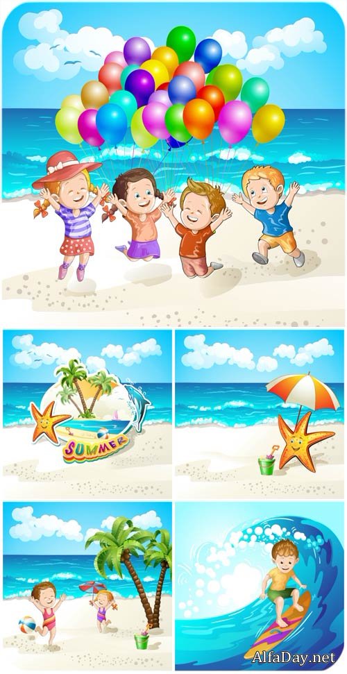 ���� �� ����, ������ ��������� ���� / Children of the sea, summer vector backgrounds
