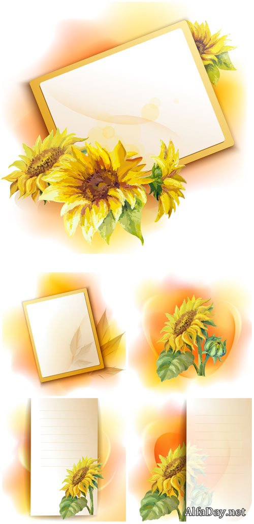 ����������, ��������� ���� � ������� / Sunflowers, vector backgrounds with flowers
