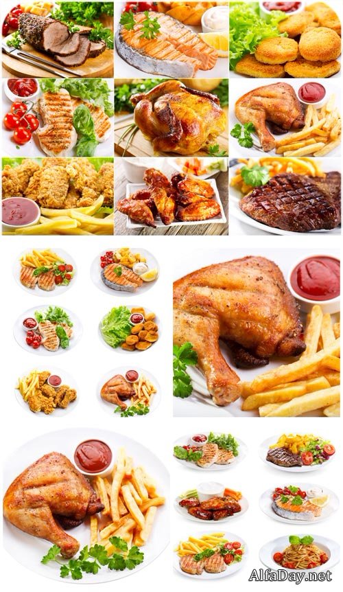 ������� ������ � ���������, ��� / Roast chicken with potatoes, food - Stock photo