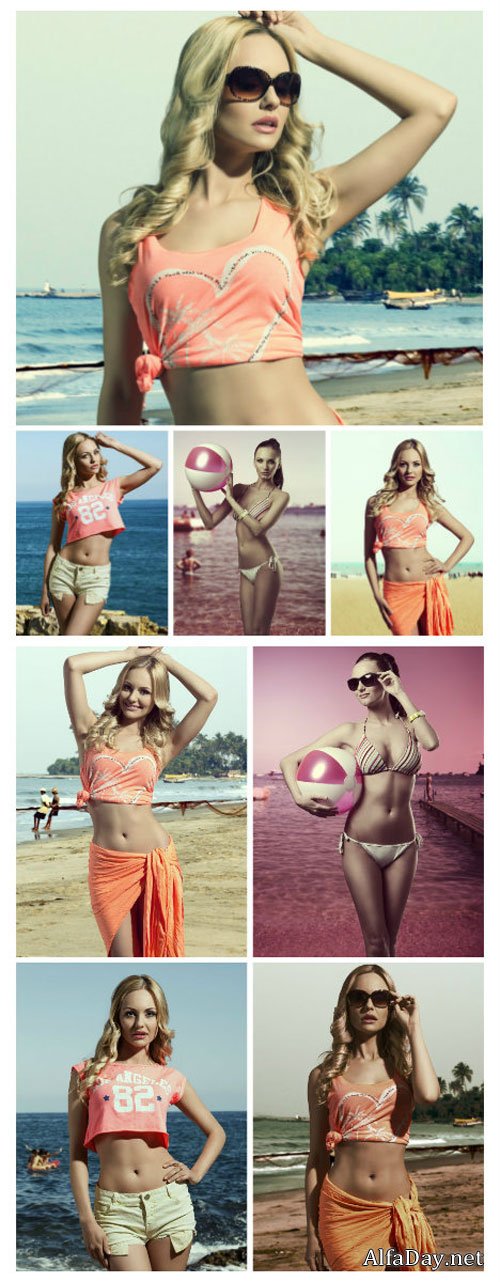 ������� �� ���� / Girls at the sea, the girl with the ball - Stock Photo