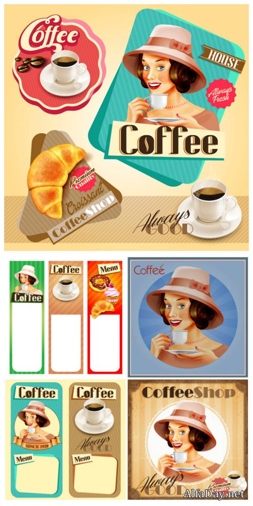 ����, ���� � �������, �������� / Coffee, vector menu labels