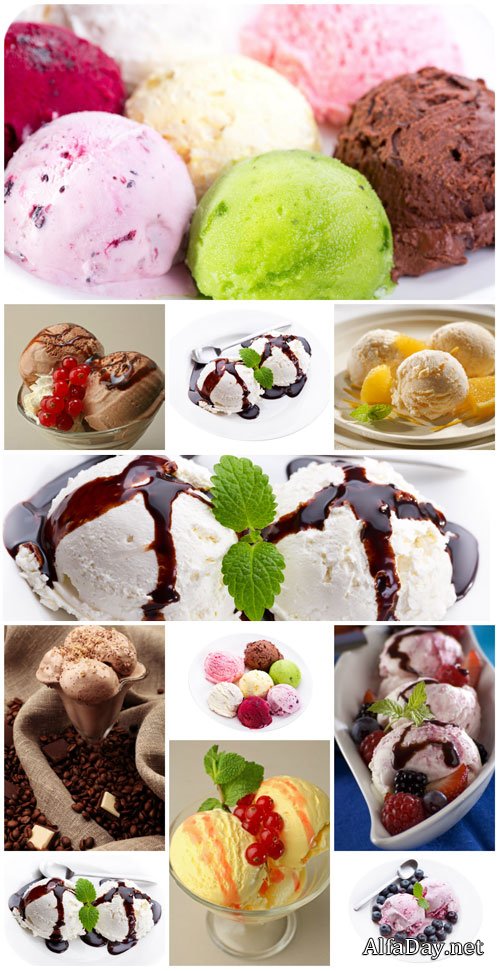 ��������� � ��������� � ������� / Ice cream with chocolate and berries - Stock Photo