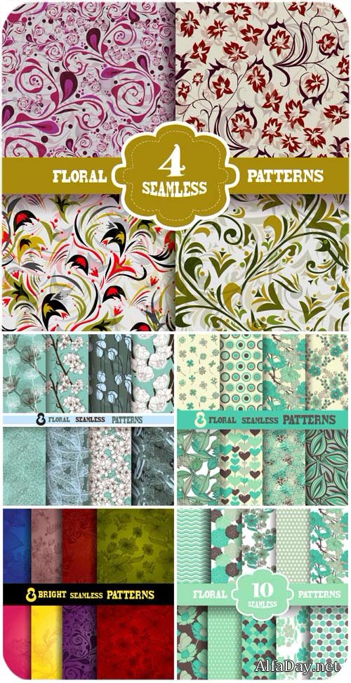 ��������� ��������, ���� � ������� / Floral textures, backgrounds vector