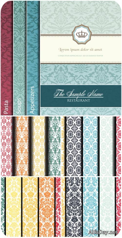��������� �������� � �������, ���� � ������� / Floral texture, vector backgrounds with patterns
