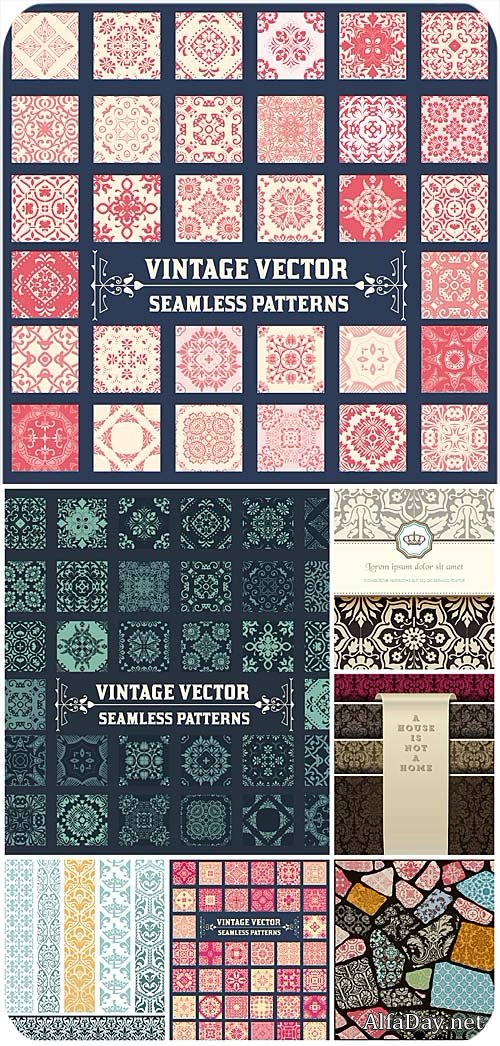 ��������� ��������� ����, ��������� ����� / Vintage vector backgrounds, seamless patterns