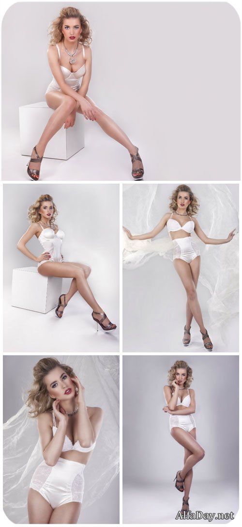 ������� � ����� ������ ����� / Fashionable girl in white lingerie - Stock Photo