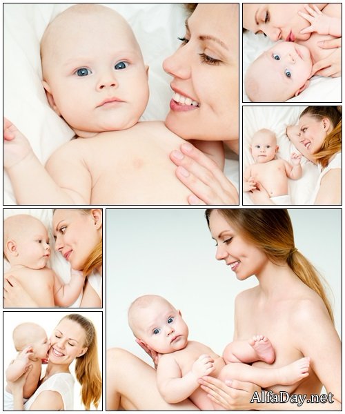 Happy mother with small baby - Stock Photo