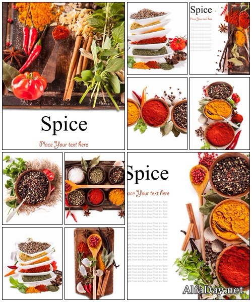 Various spices on white background - Stock Photo