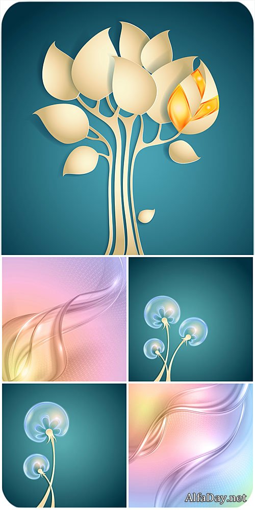 ��������� ���� � ������� � ������������ / Vector Background with tree and dandelions